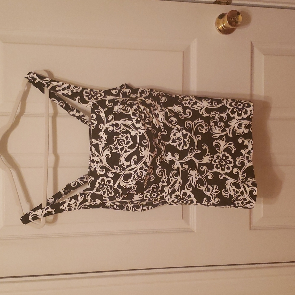 Lands' End Square Neck Tankini Top, Black & White, 20W